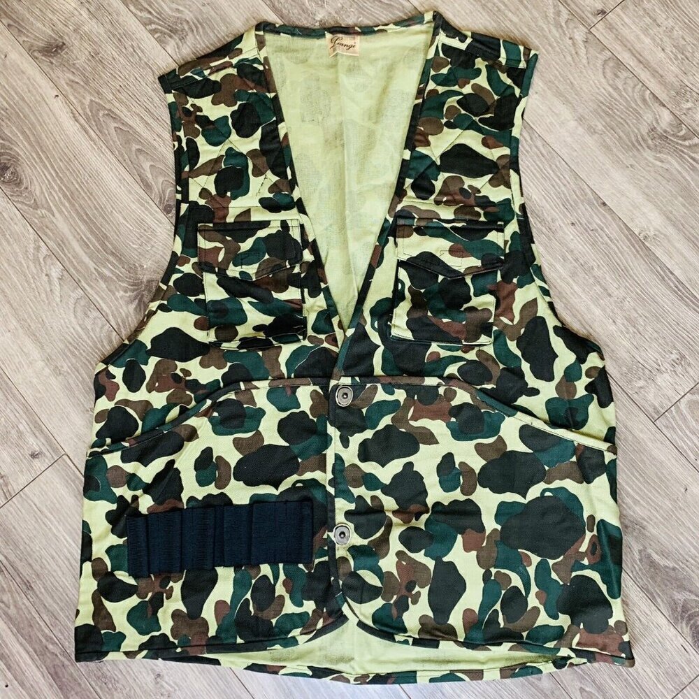 Vintage Camo Shooting Hunting Vest Men’s S Pockets Pouch Duck Bay Button Up 80s